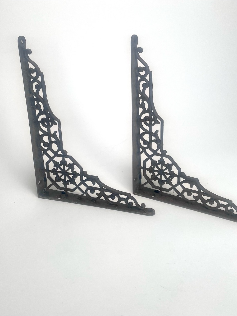 Pair of Vintage Victorian Style Cast Iron Shelf Brackets - 9" x 9"